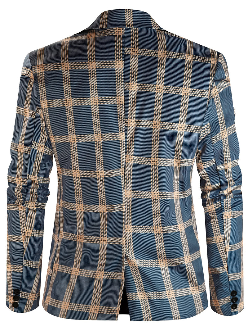 2pcs Men'S Casual Fashion Patchwork Plaid Suit | Non-Stretch Fabric.
