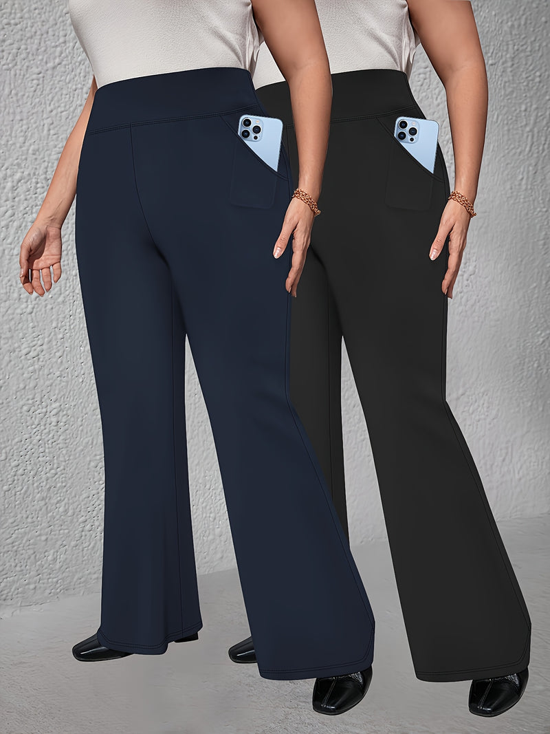 Women’s 2-Pack - Plus Size High-Waisted Flare Pants with Slant Pockets.