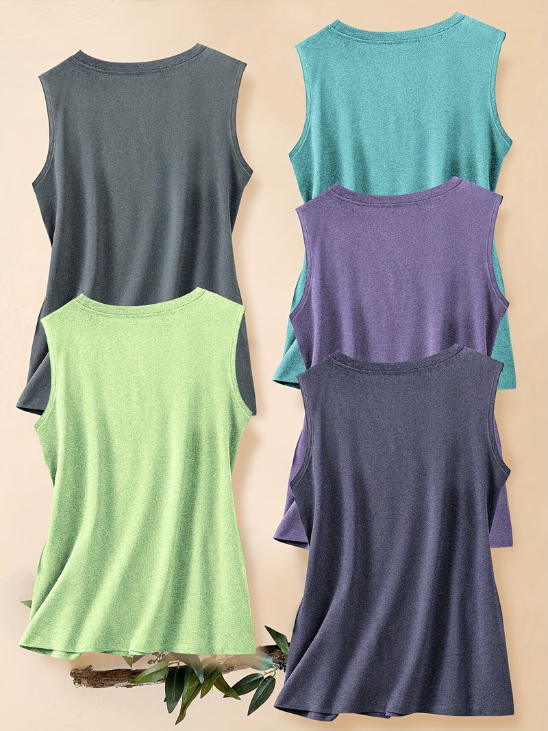 5pcs Women's Vest Tops with English Letter Print.