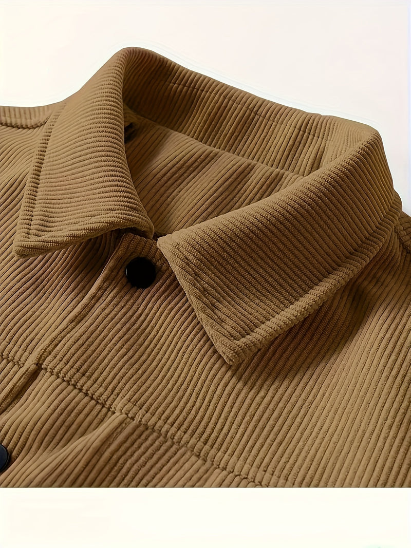 Men's Corduroy Cargo Jacket with Multiple Pockets - Polyester Casual Workwear.