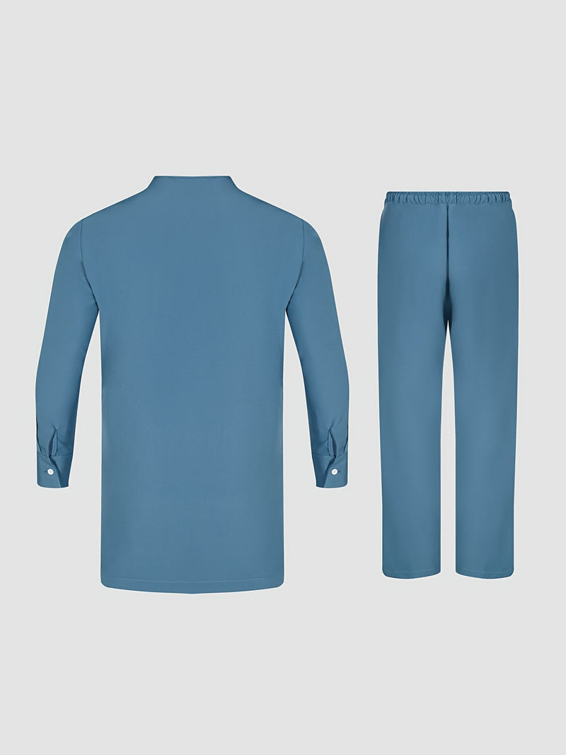 Men'S Plus Size Casual Two-Piece Set  Crew Neck with Zipper Detail.