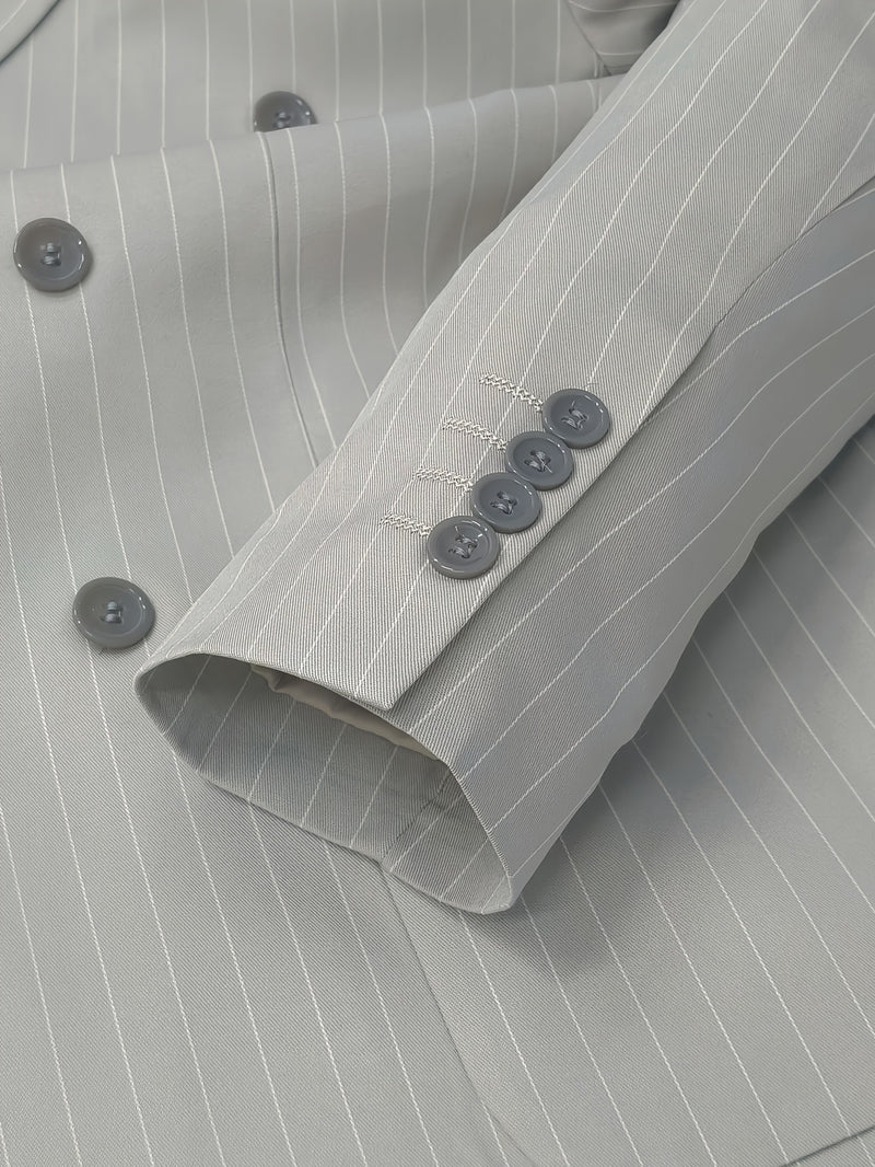 Men's Business Striped Suit, Double-Breasted Two-Piece.