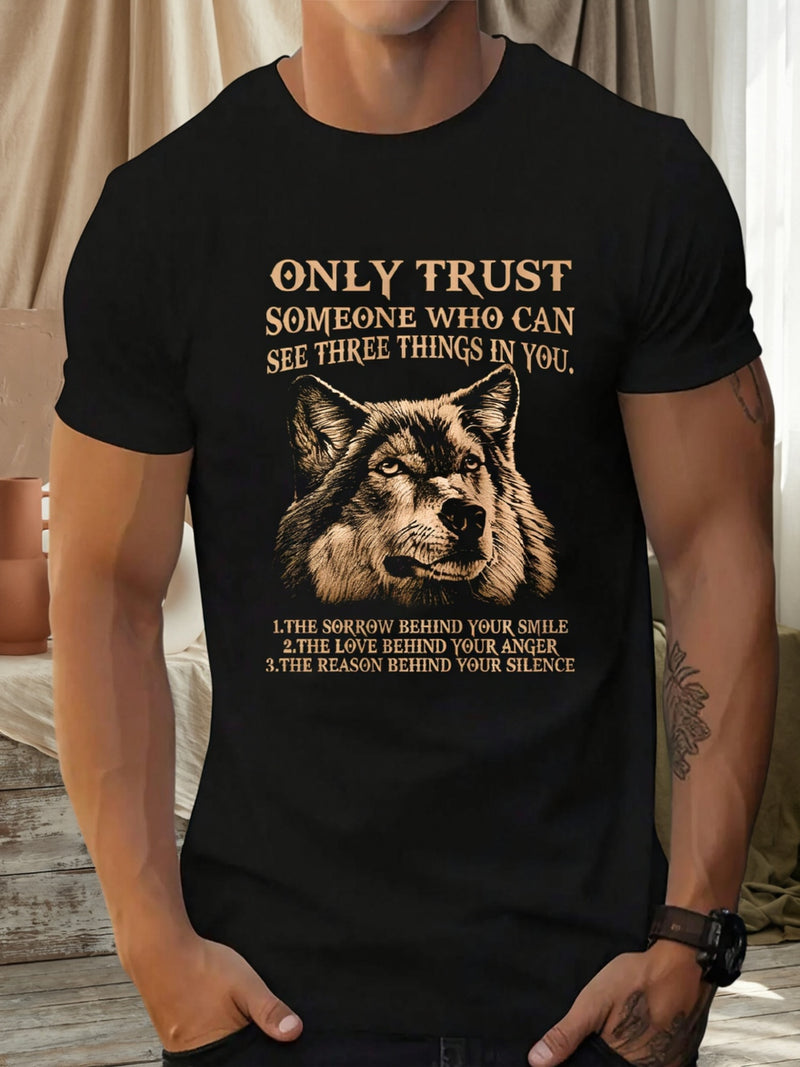Men's Wolf Pack Slogan T-Shirt - Cotton Breathable Crew Neck Tee.