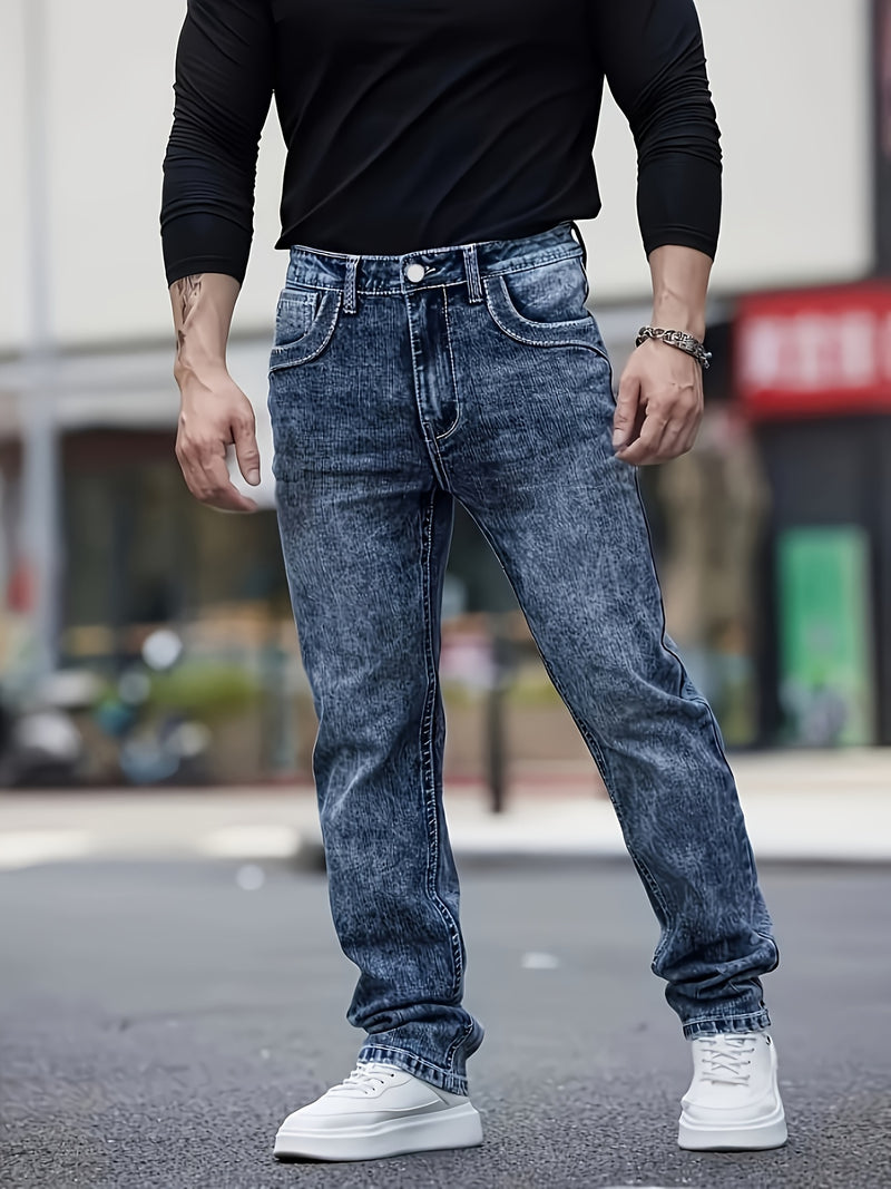 Men's Fashion Embroidered Back Pocket Stretch Straight-Leg Pants.
