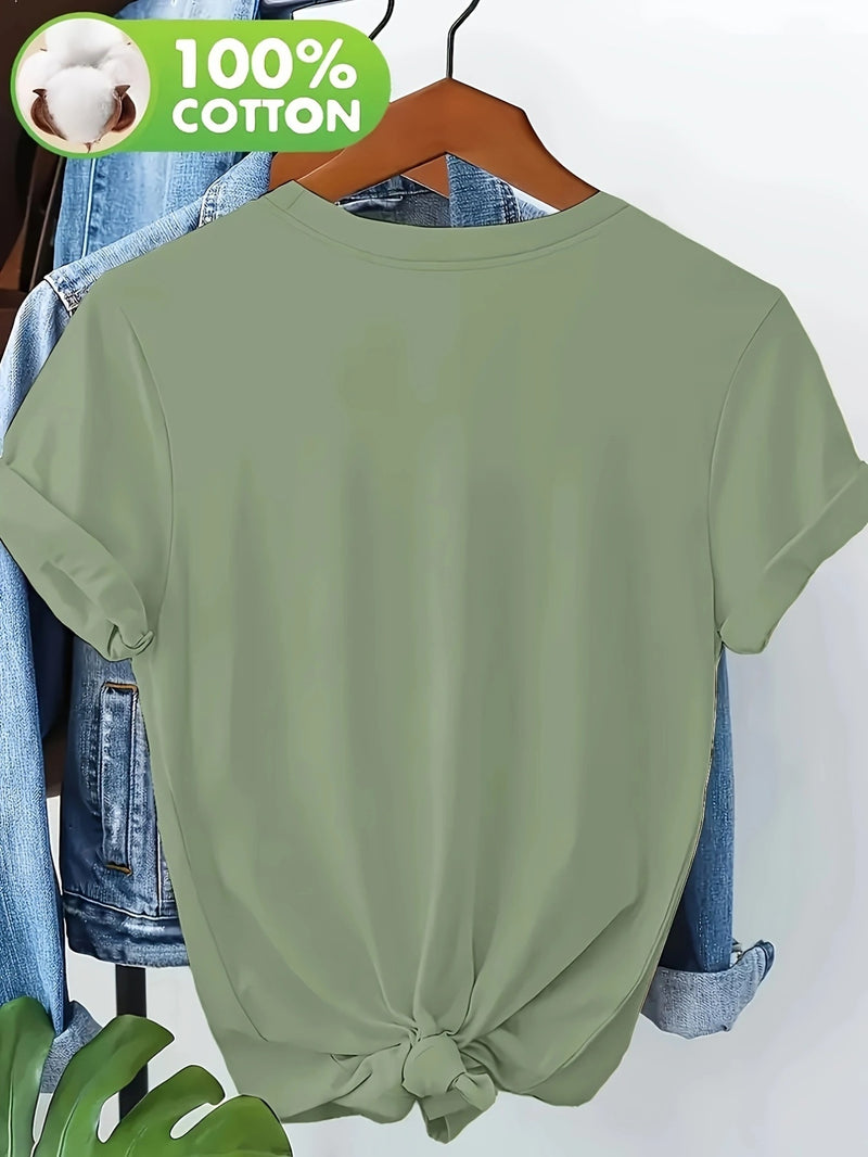 Women's Cat Print Round Neck Short Sleeve T-Shirt.