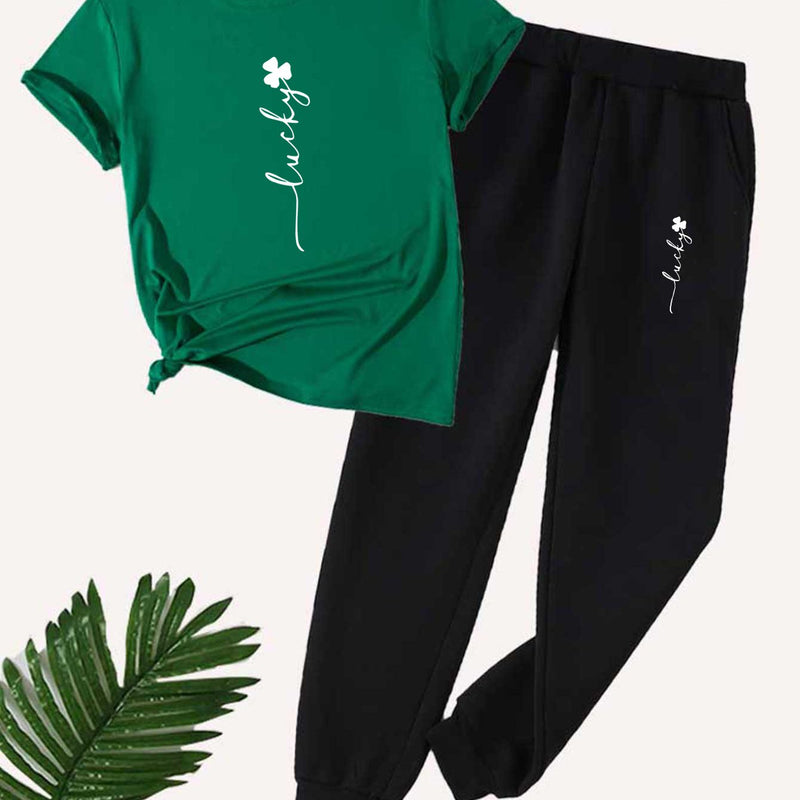 Women’s Two-Piece Set, Short-Sleeved T-Shirt Top And Casual Pants Bottom.