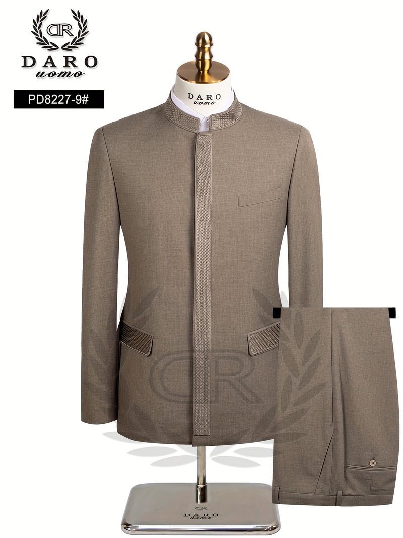 2pcs Men's Casual Zhongshan Suit with Stand Collar.