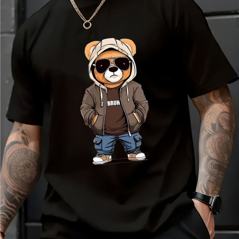Men's Black Cotton T-Shirt with Cool Bear Graphic Print.