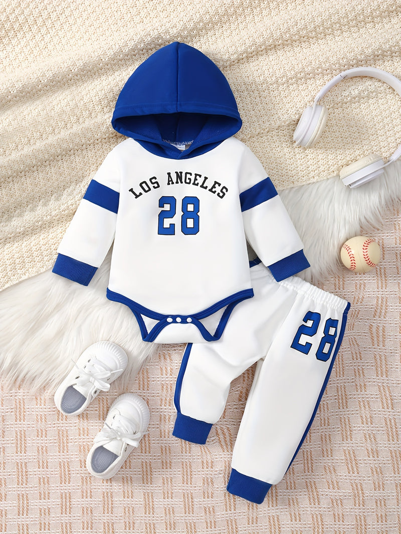 Boys' 'LOS ANGELES 28' Hooded Romper & Joggers Set.