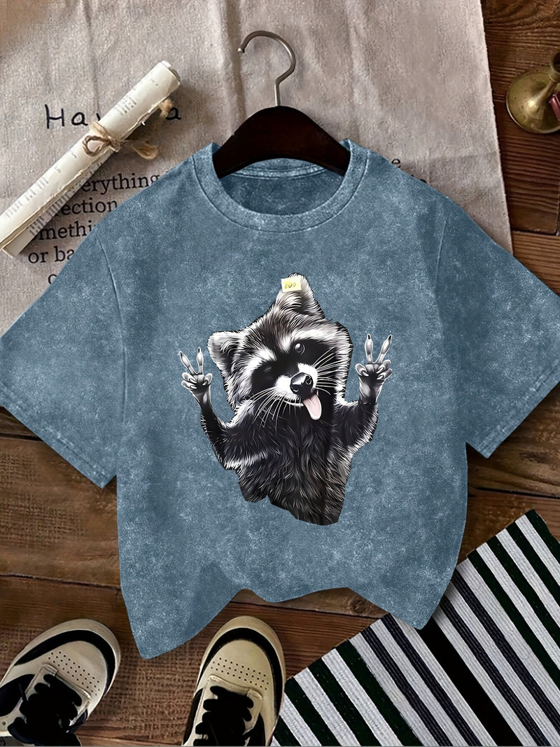 Women’s Vintage Raccoon Face Graphic T-Shirt.