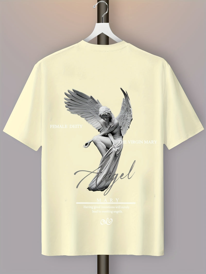 Men's Casual Street Style Angel Graphic T-Shirt.
