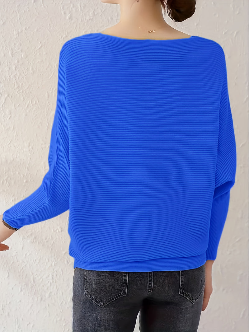 Women's Loose Batwing Sleeve Sweater, Casual Elegant Long Sleeve Top.
