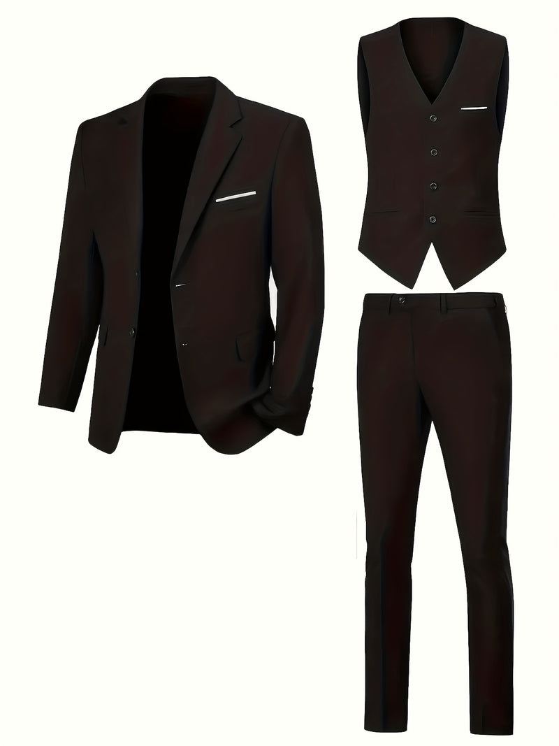 Men's 3pcs Suit Set, Blazer + Vest + Trousers, Groomsmen Business.