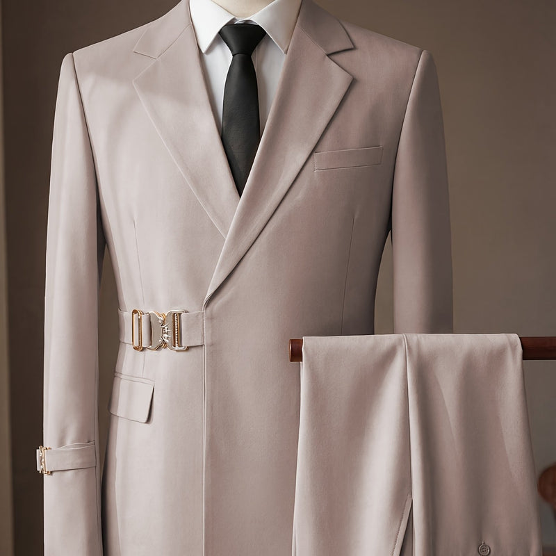 Men's 2pcs Suit Slim Fit Solid Jacket and Pants Set.