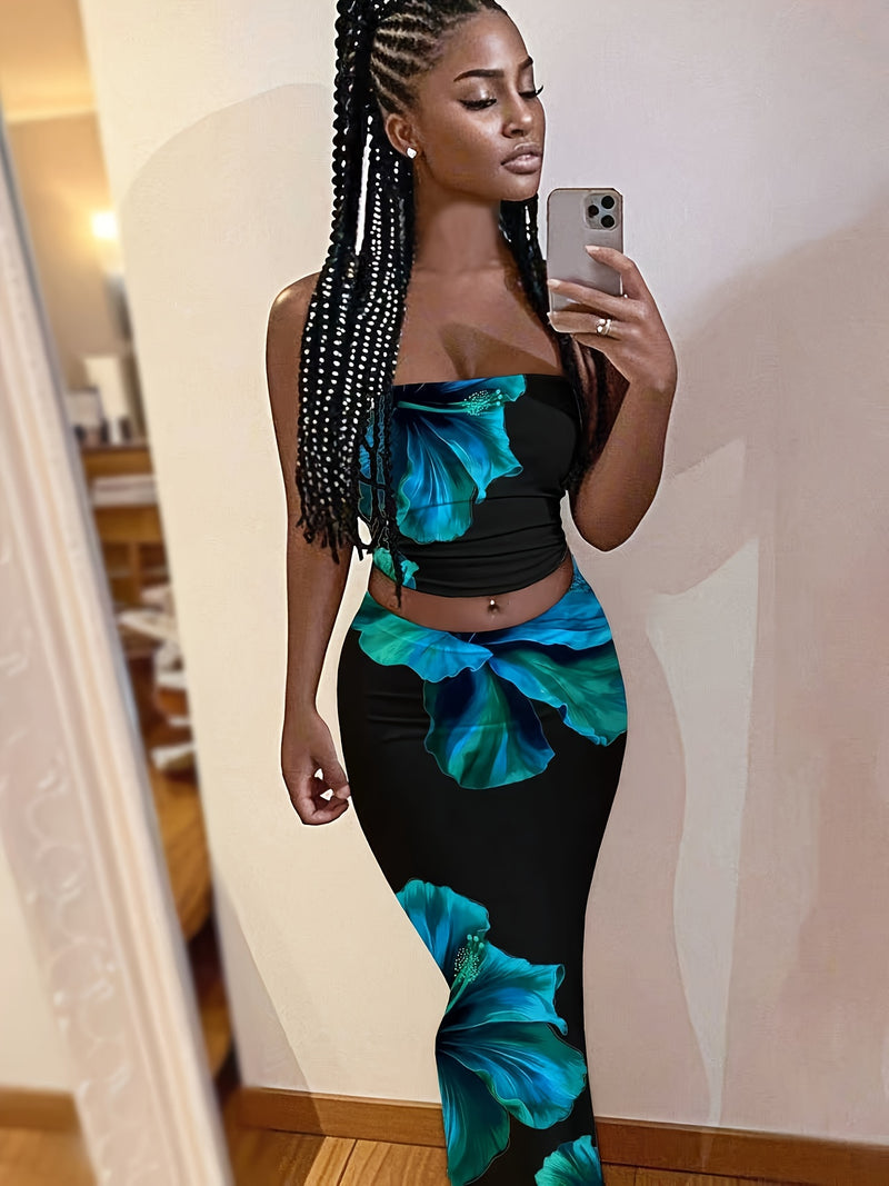 Women's Black Strapless Two Piece Set.