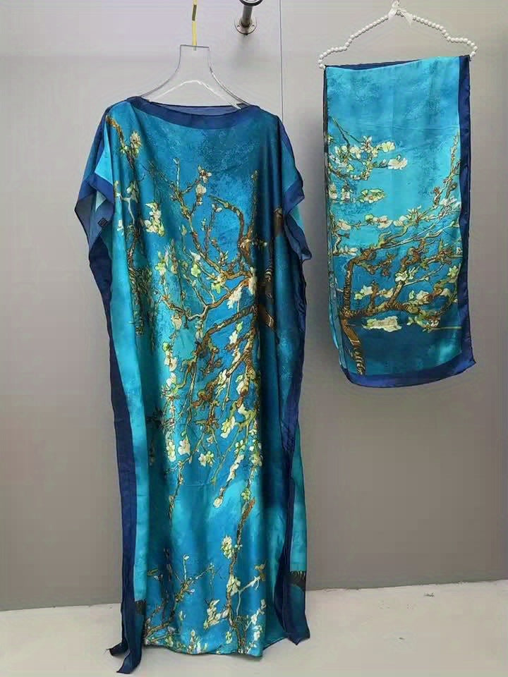 Women’s Tree Print Crew Neck Kaftan Dress.