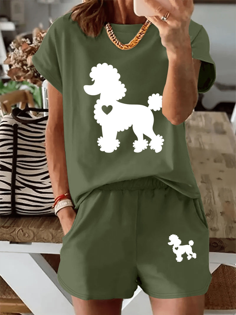 Women’s Graphic Print Two Piece Set, Short Sleeve T-shirt & Shorts.