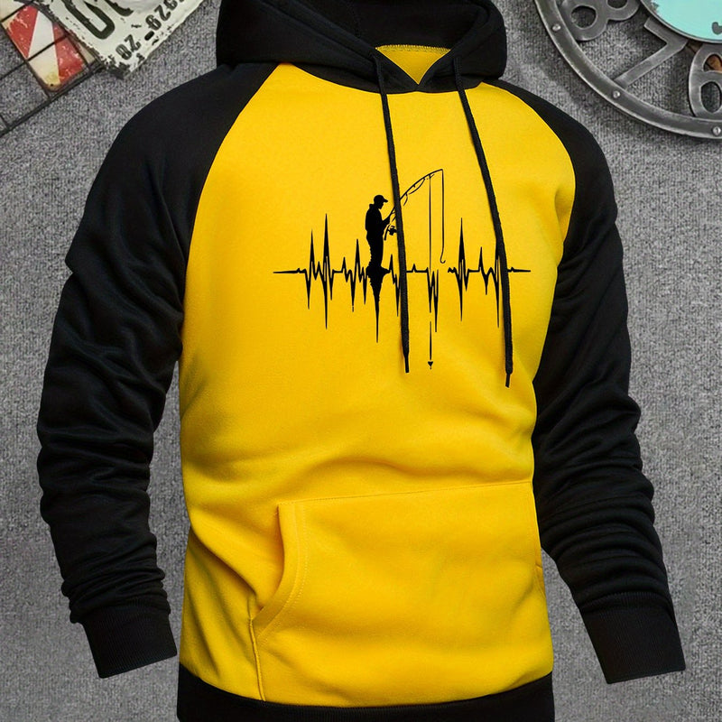 Men's Hooded Sweatshirt with Fishing Pattern Print.