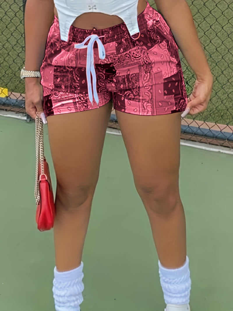 Boho Paisley Print Drawstring Shorts, Casual Shorts For Spring & Summer.