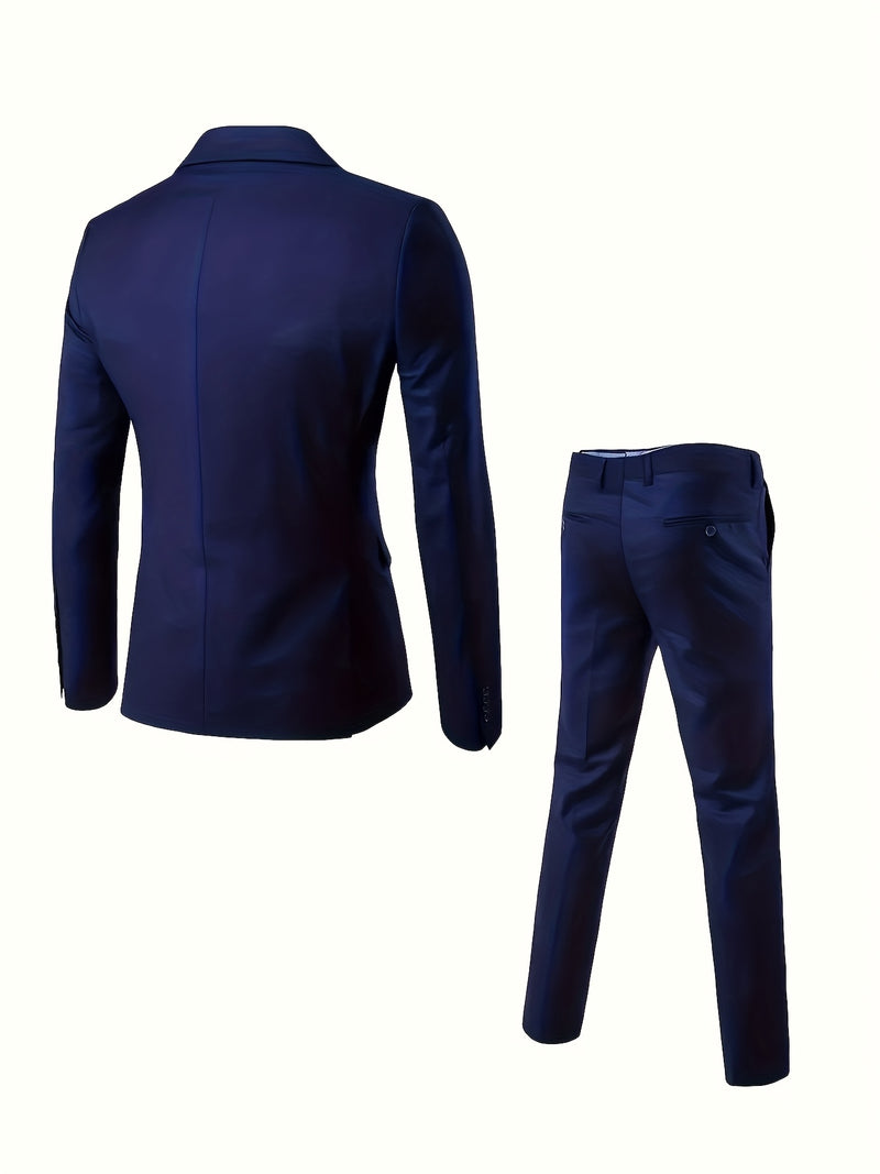 Men's Business Solid Color Classic Elegant Two-Piece Suit.