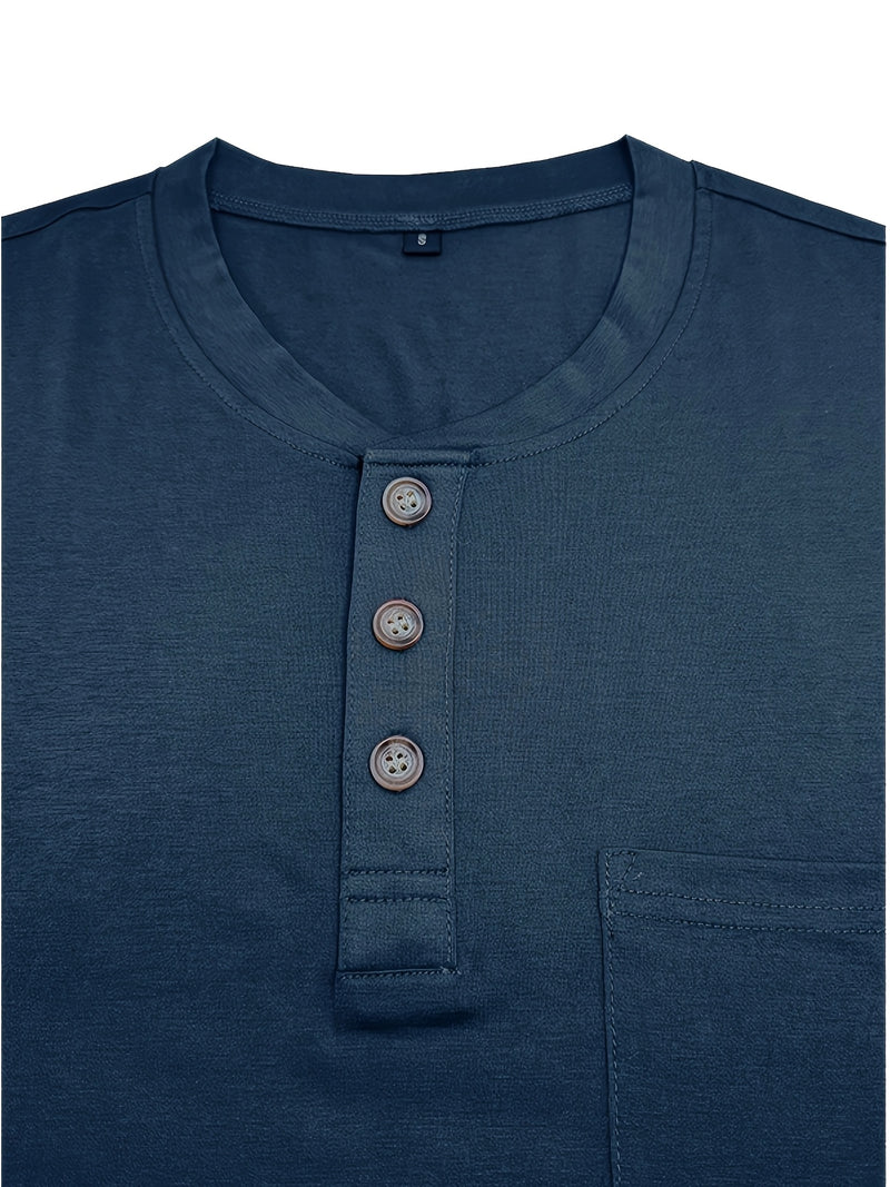 Men's Henley Round Neck Short Sleeve T-Shirt.