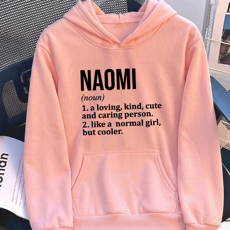 Women's Pocket Hoodie with Printed Lettering and Lining.