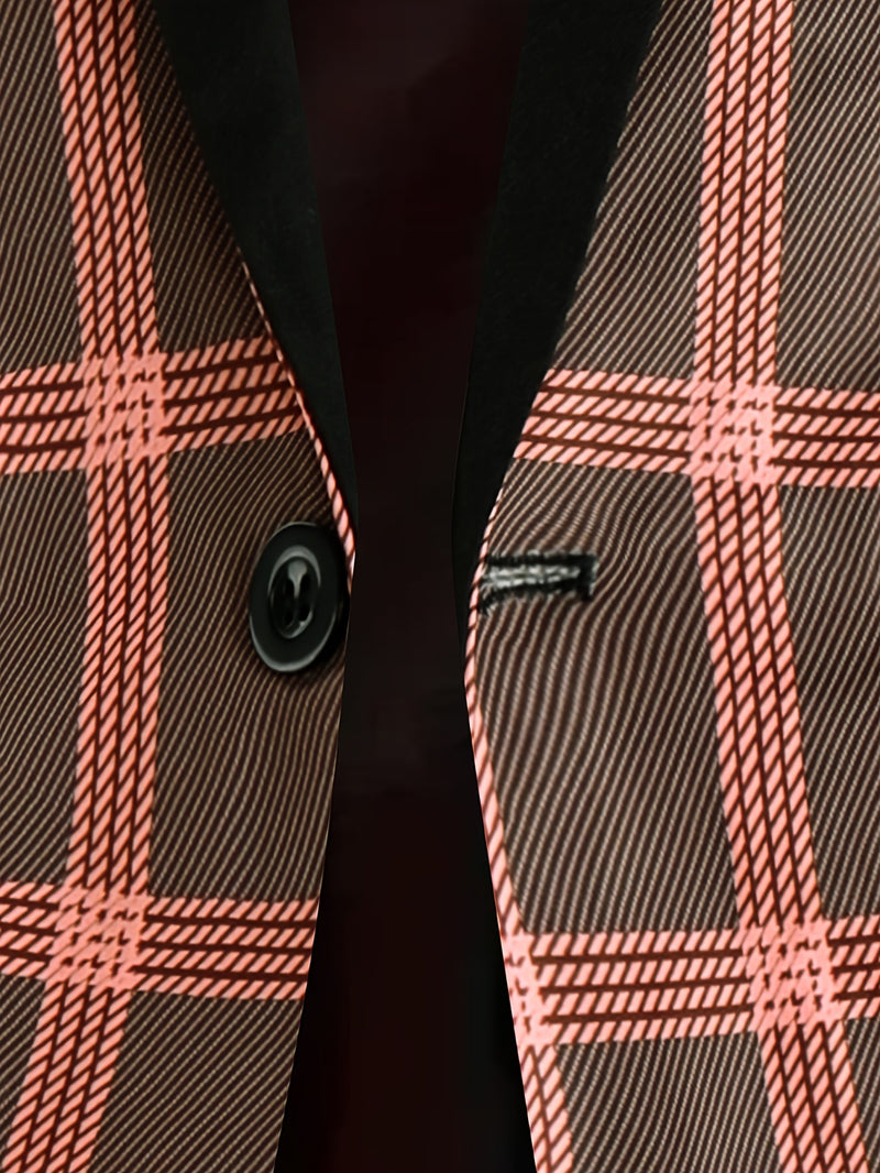 2pcs Men'S Casual Fashion Patchwork Plaid Suit | Non-Stretch Fabric.