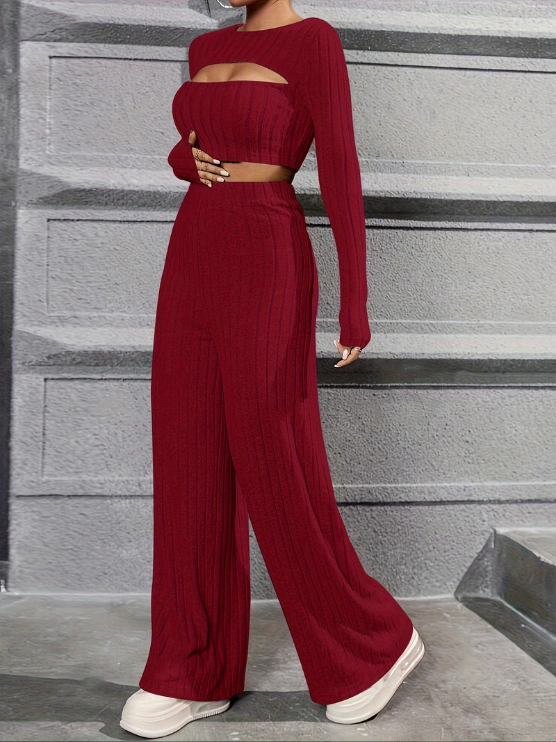 Elegant Directional Women'S Long-Sleeve T-Shirt And Long Pants.