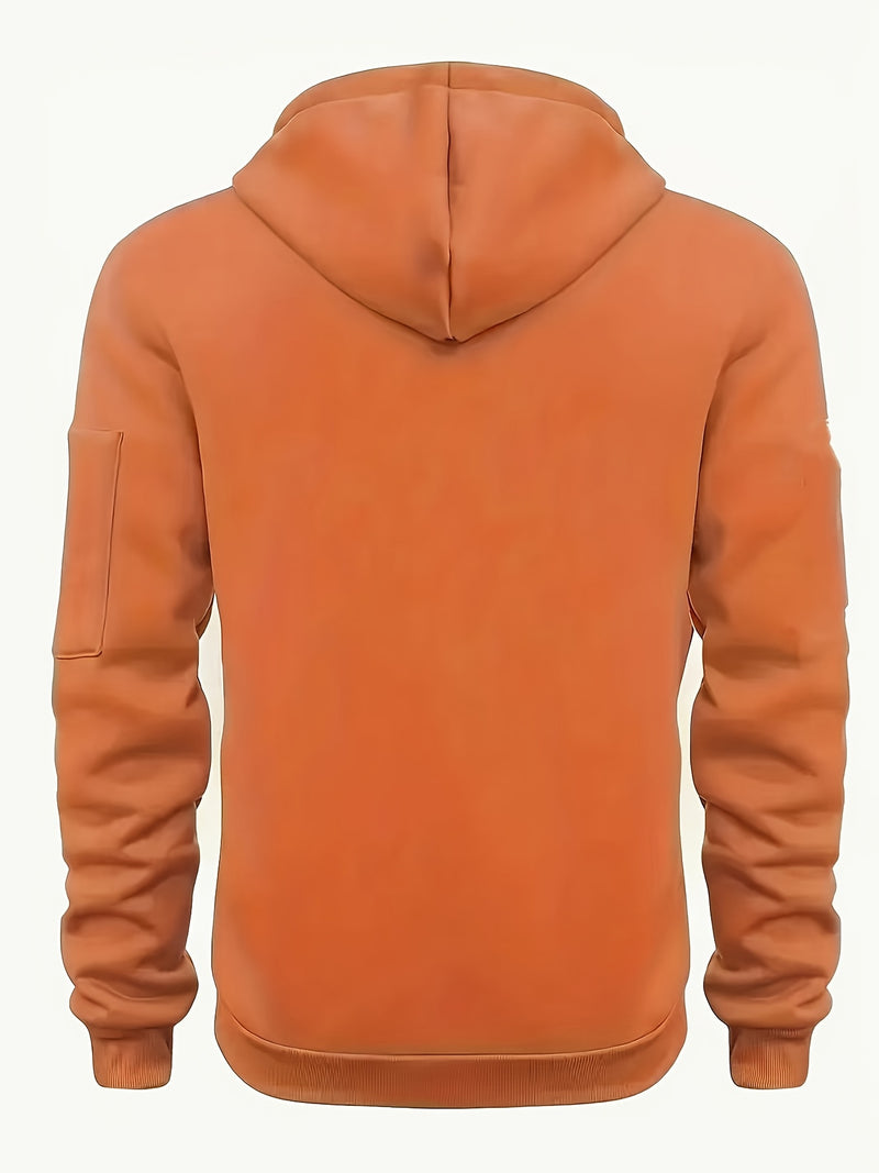 Men's Hoodie. Solid Color Long Sleeve Open Front Hooded Sweatshirt Jacket.