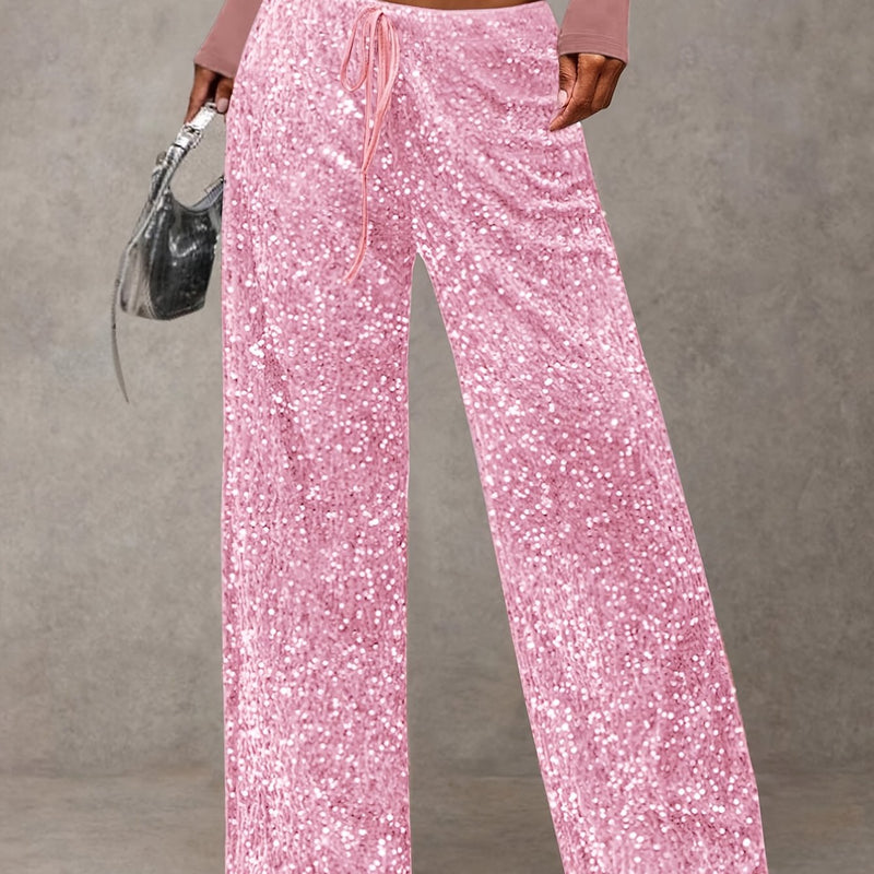 Women's Front-tie Bow Sequin Trousers, Elegant Targeted Style.