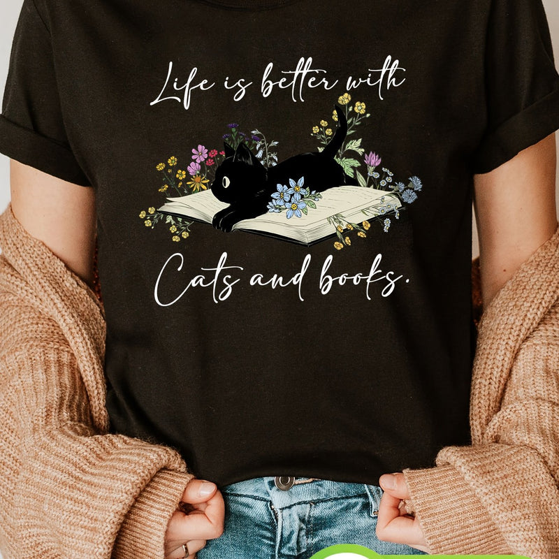 Women’s Cat Book Print T-shirt.