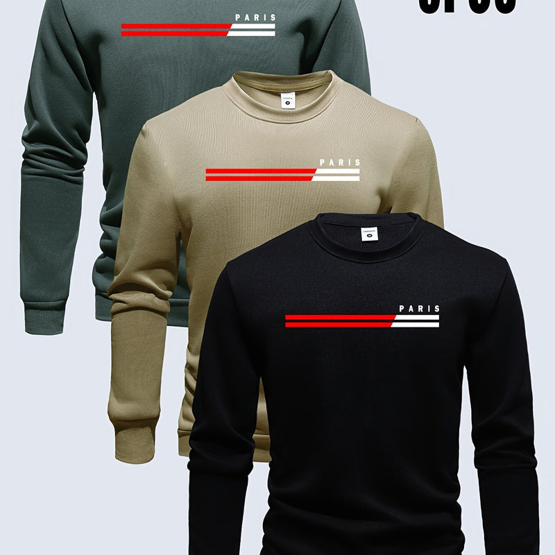 3pcs mixed color Men's autumn and winter round neck sweatshirt.