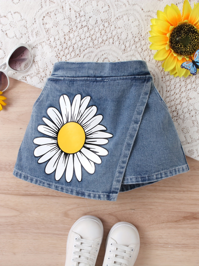 Girls' Denim Print Shorts, Versatile And Stylish.