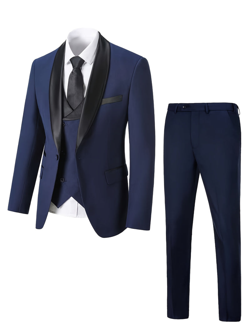 Men's 3pcs Suit Set, Jacket + Vest+ Trousers.