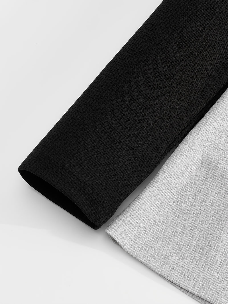 Men's Waffle 2pcs Hooded Sweatshirt Set Top Color Block.