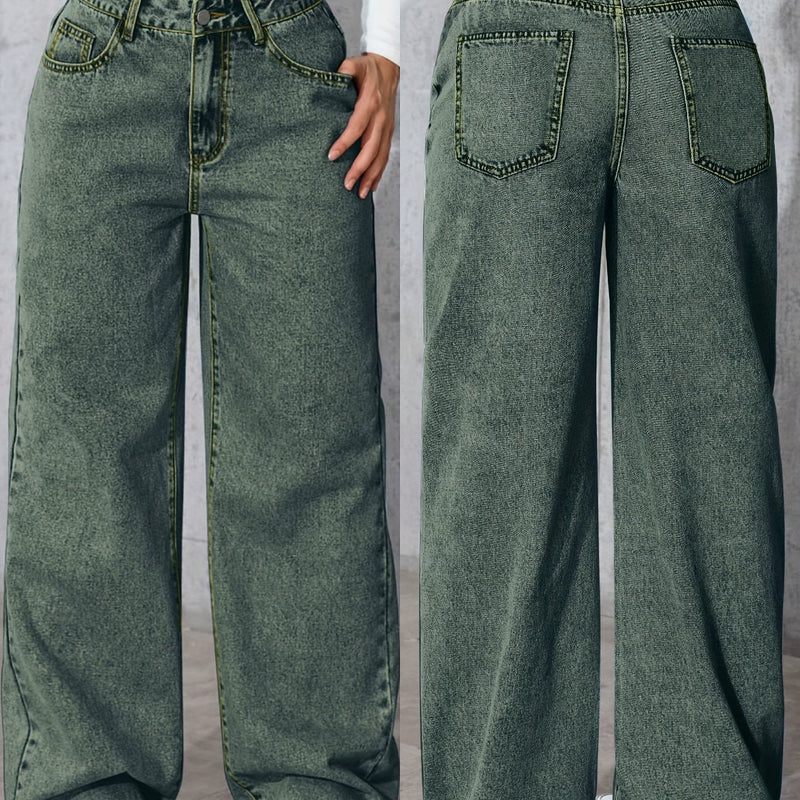 Women's High-Waisted Minimalist Versatile Vintage Wide-Leg Jeans.