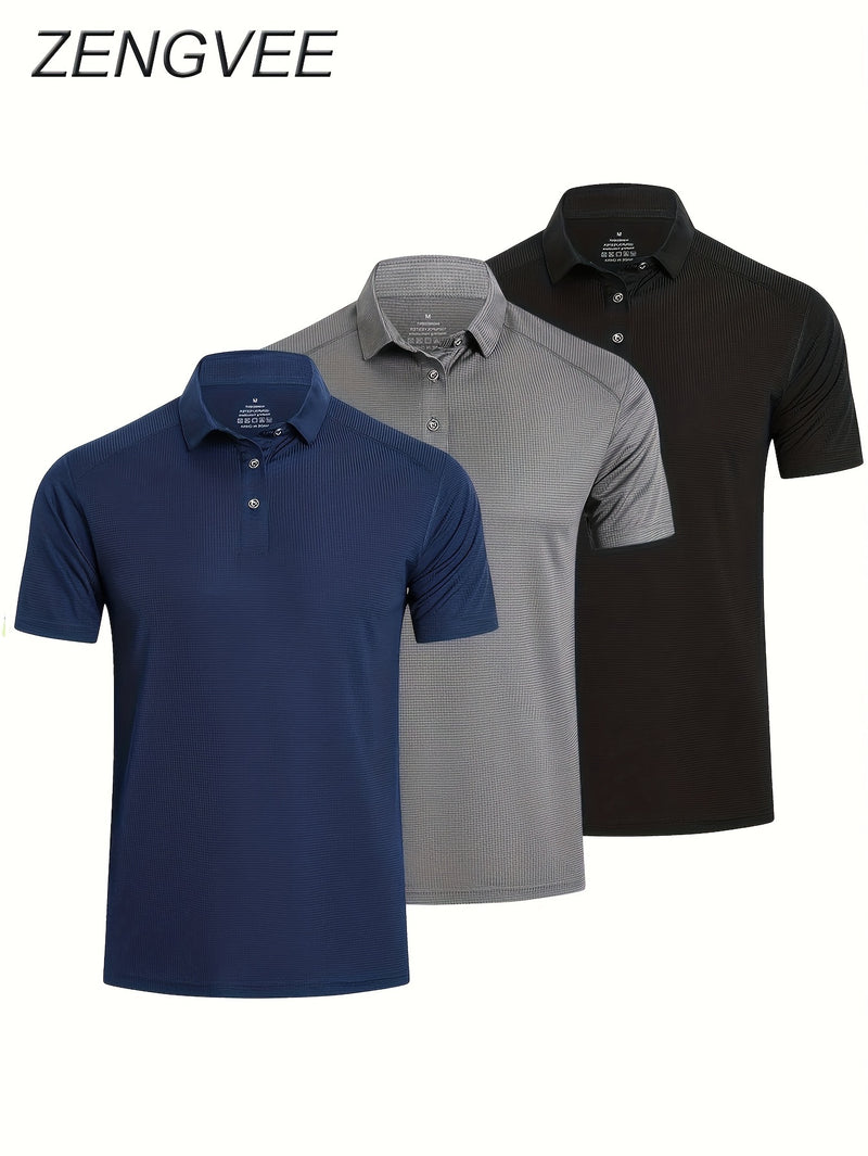 3pcs Mens Shirts Short Sleeve Breathable Quick Dry Golf.