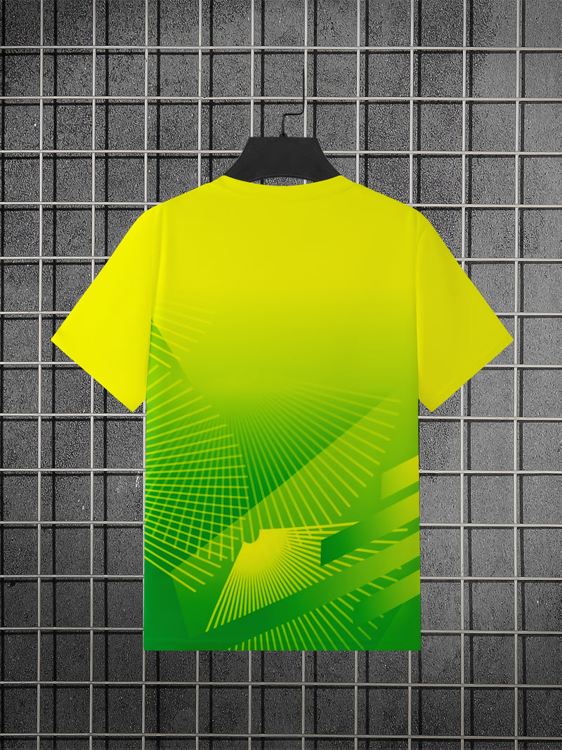 Men's 3D Gradient Yellow-blue Sweat Horse Print Short-sleeve T-shirt.