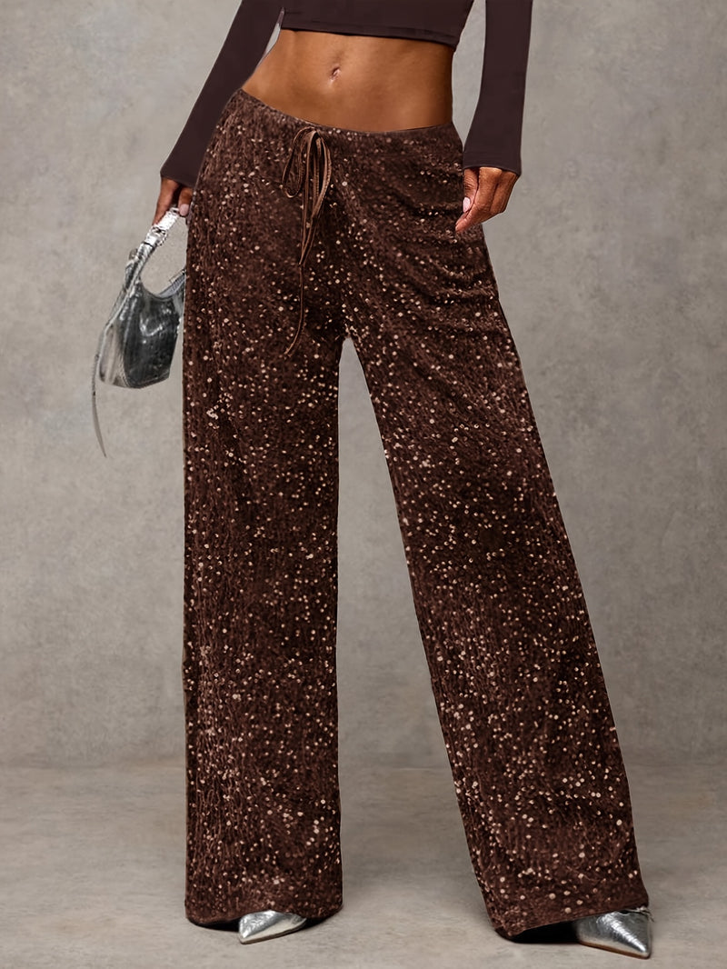 Women's Front-tie Bow Sequin Trousers, Elegant Targeted Style.