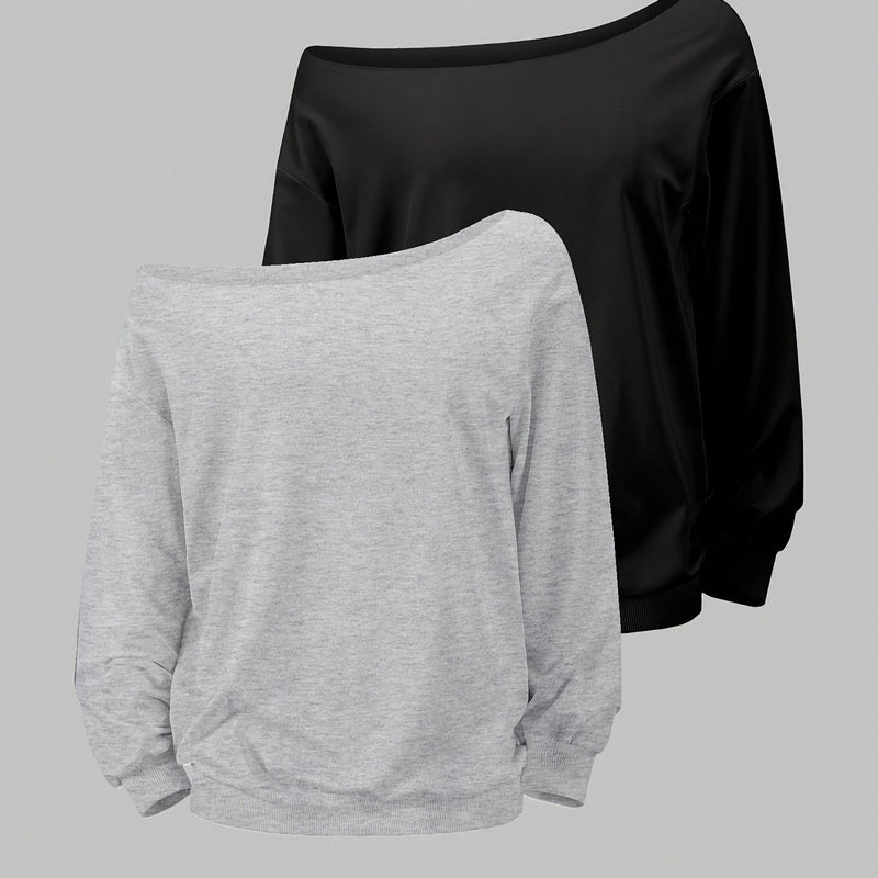2pcs/Set Plus Size One-Shoulder Sweatshirt for Women’s