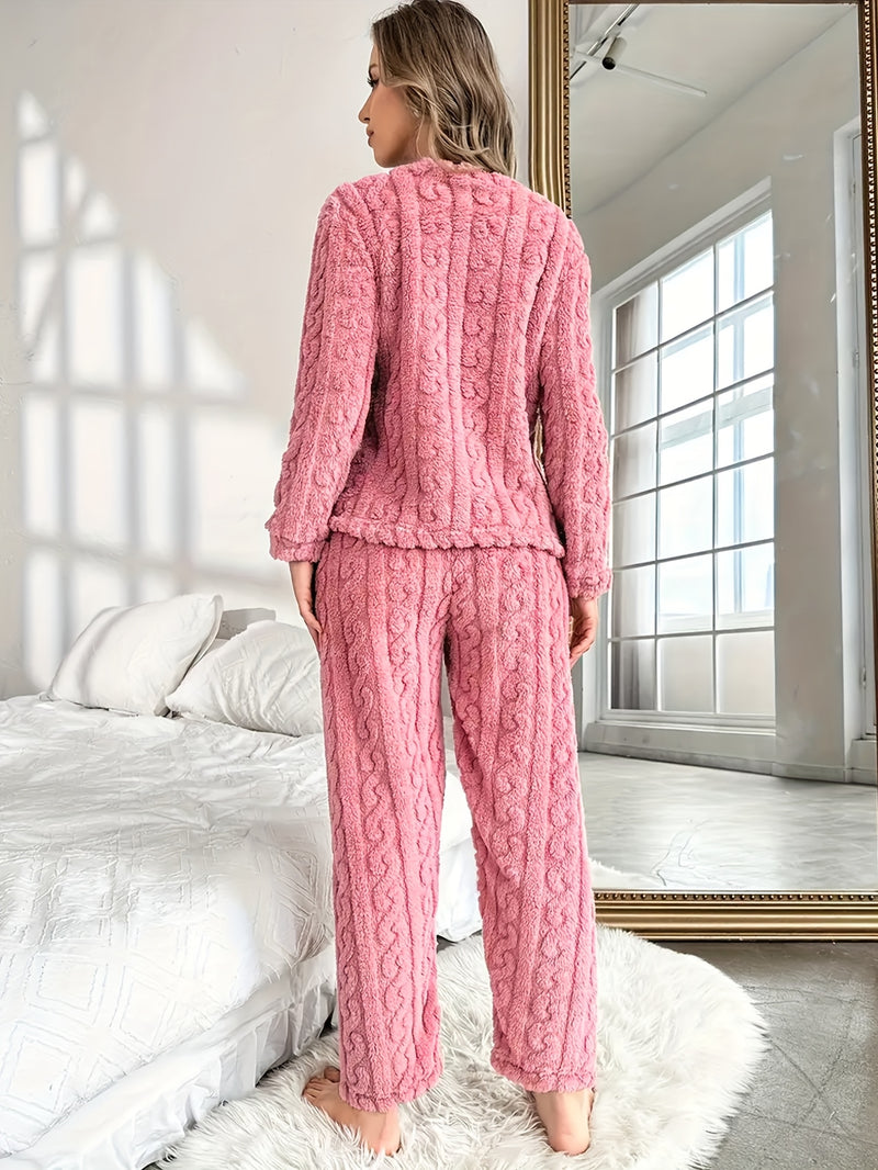 Two-Piece Set, Women's Coral Fleece Pajamas for Autumn And Winter.