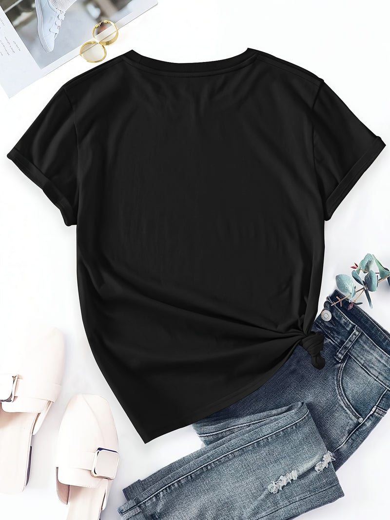 Women's Casual Short Sleeve T-Shirt with Dog Silhouette & Paw Print Graphic.