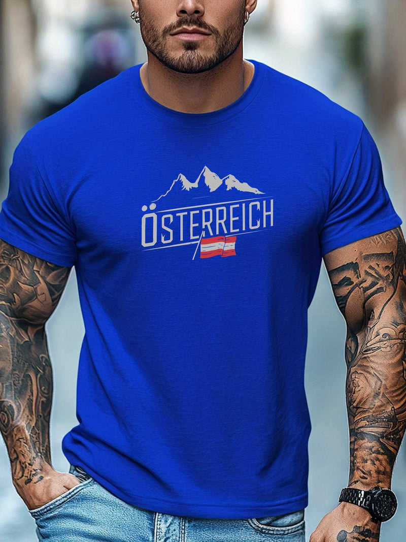Men's Austrian Pattern Summer Casual Crew Neck Short T-Shirt.