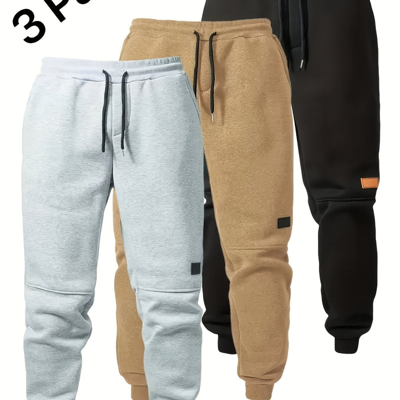 3pcs Men's Joggers with Elastic Waistband & Drawstring.