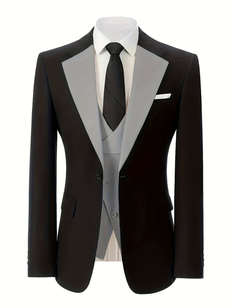 Men's 3pcs Suit Set, Blazer + Vest + Trousers, Groomsmen Business.