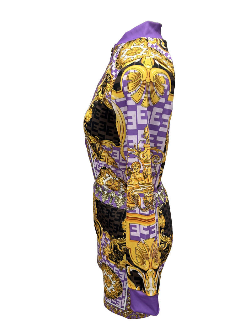 Women’s Floral Print Elegant Shorts Set, Long Sleeve V-neck Zip Up Jacket.