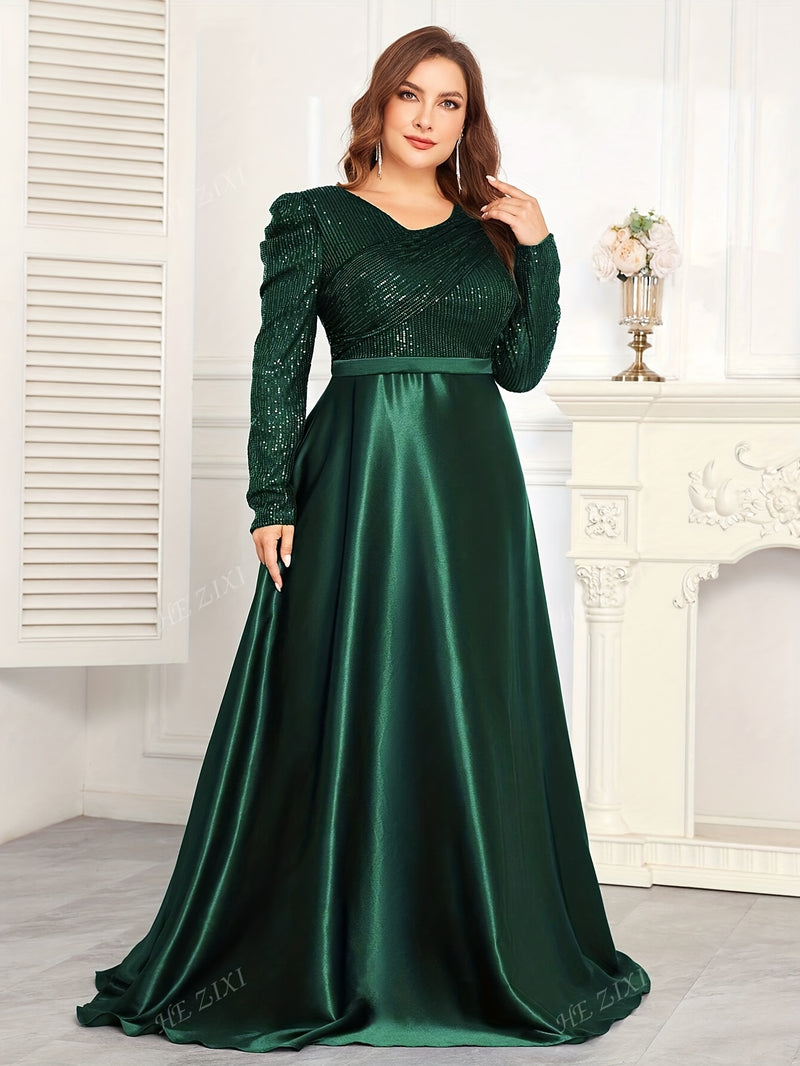 Women's Evening Gown, Sequined Long Sleeve Round Neck Sexy and Elegant.