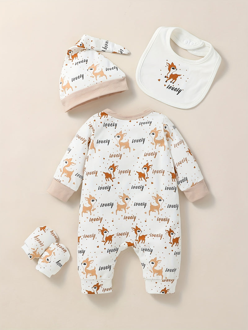 Newborn Baby Girl's Autumn/Winter Cartoon Long-Sleeve Casual Bodysuit.