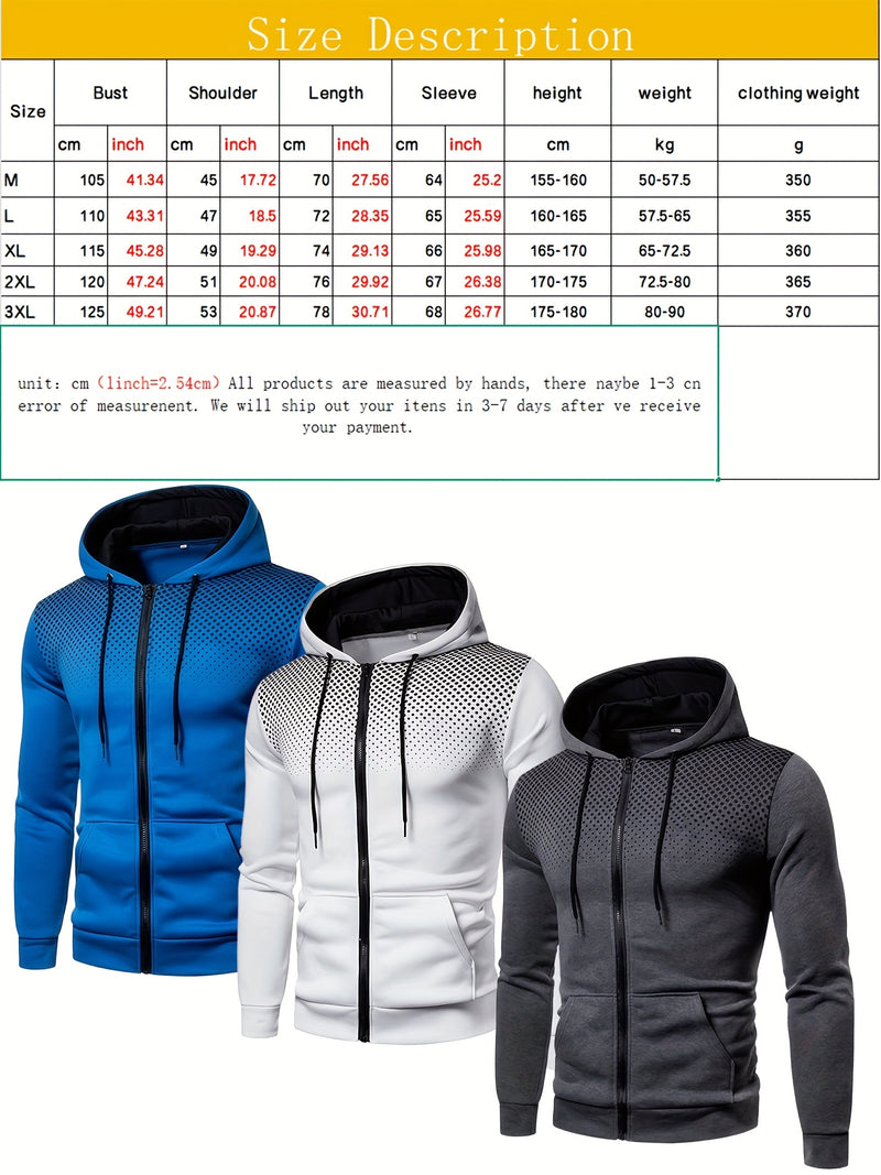 Men'S Autumn Print Zip-Up Hooded Sweatshirt,