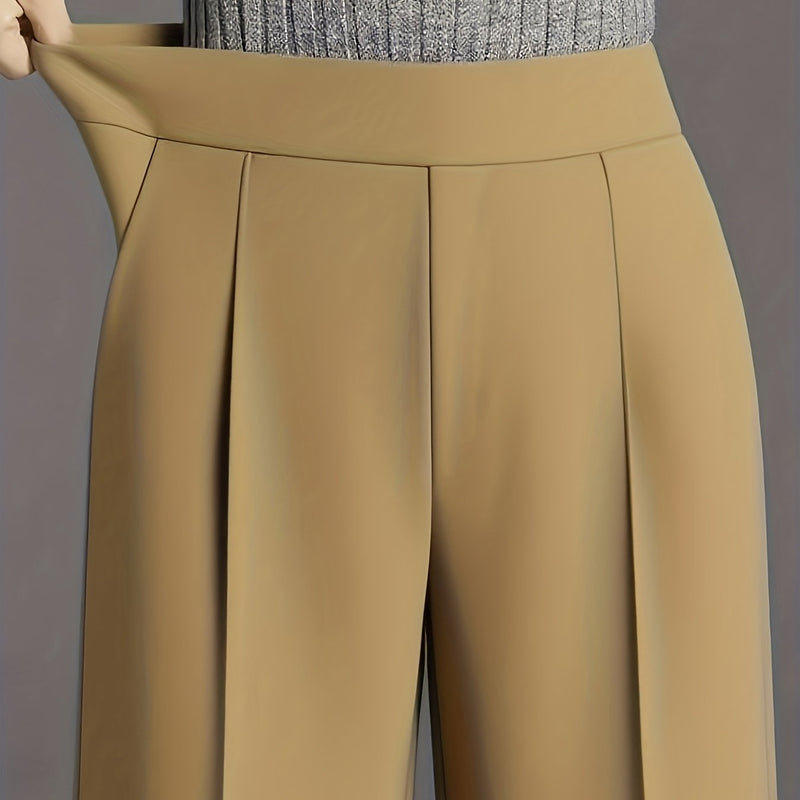 Women's Elegant High Waisted Slanted Pocket Wide Leg Pants.